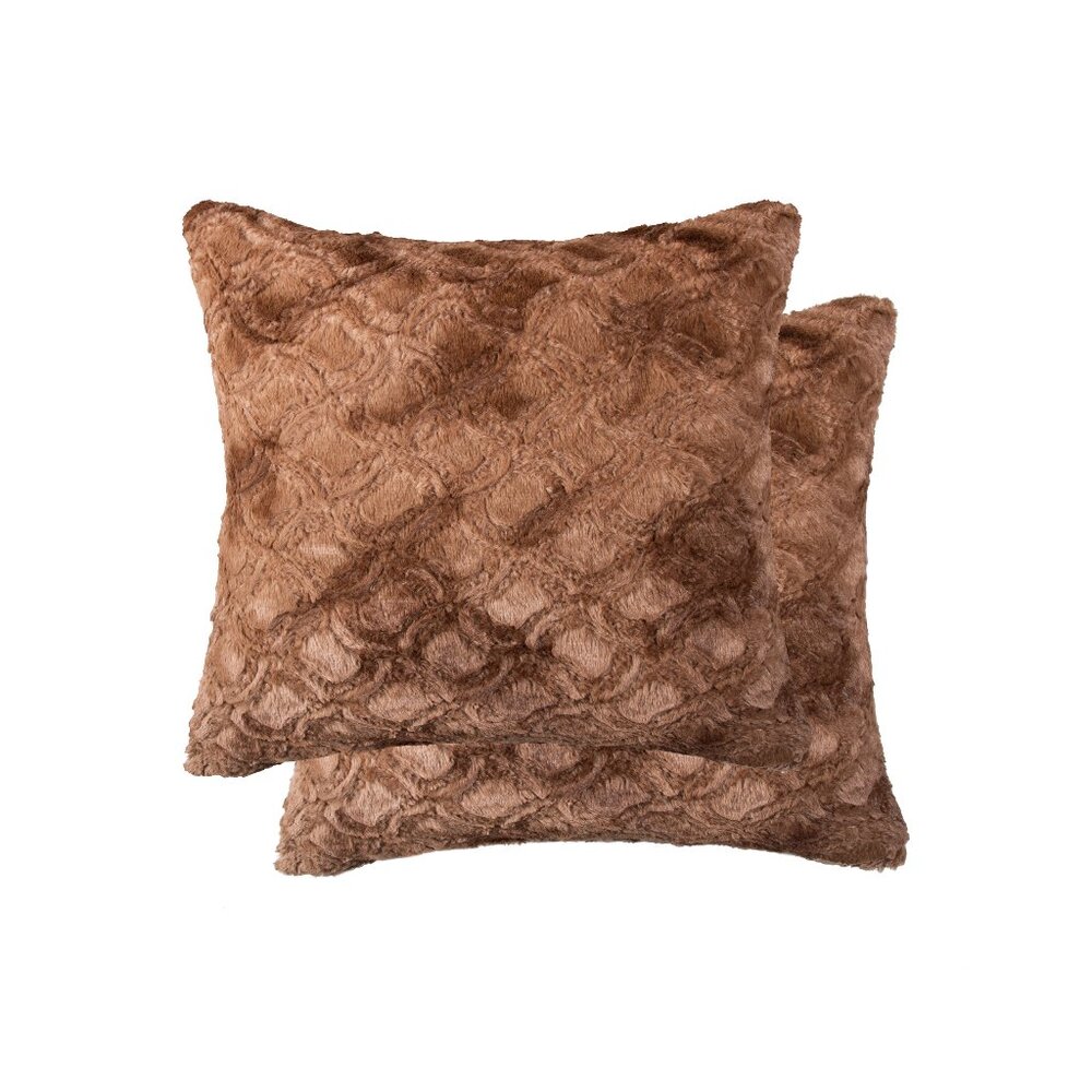 Luxe Home Decor Belton Faux Fur Pillow | 2-Piece | Brown mink | 18"x18"